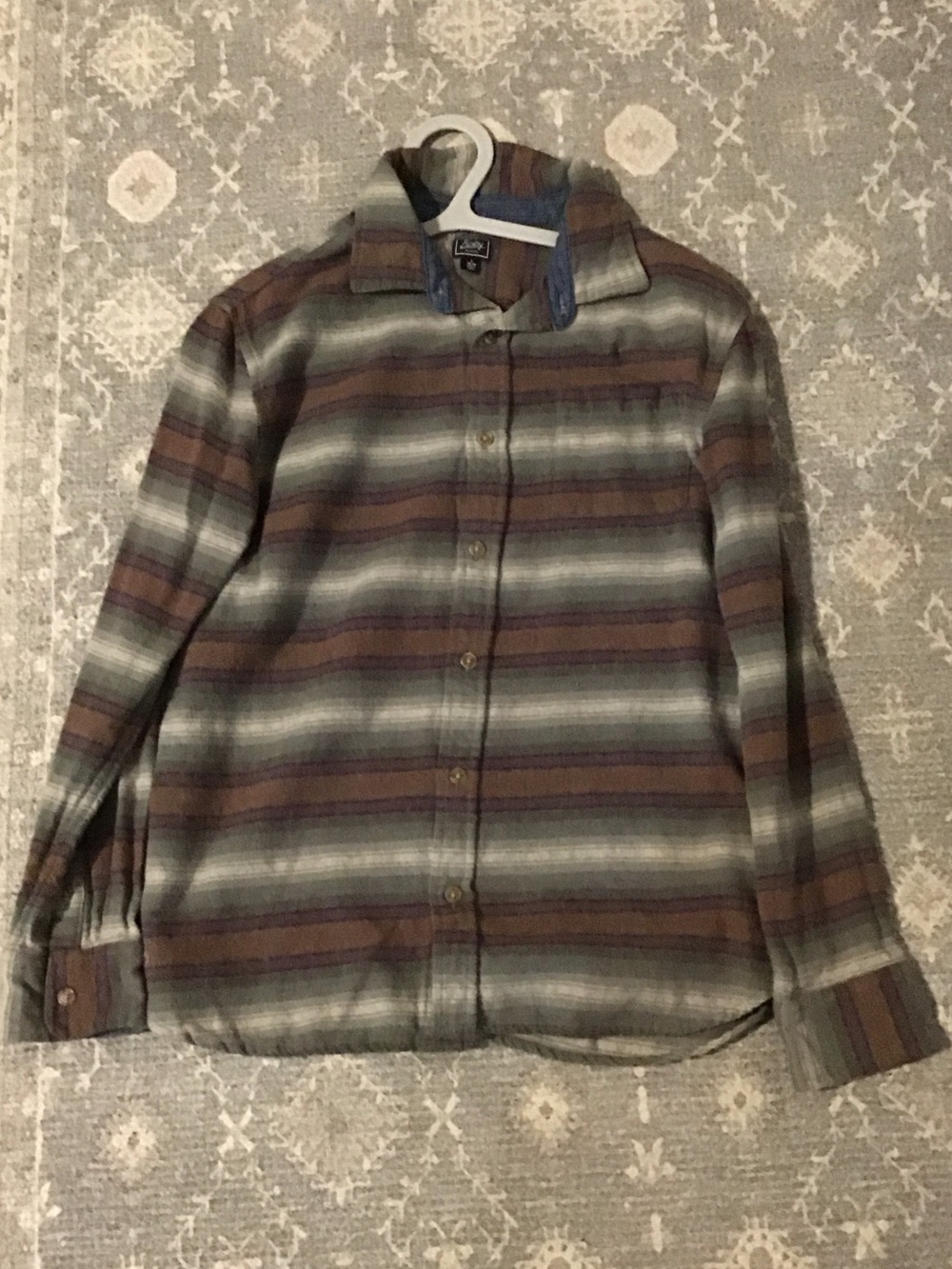 L.L. Bean Horizontal Stripe Button-Up Shirt in Brown, Green, Gray